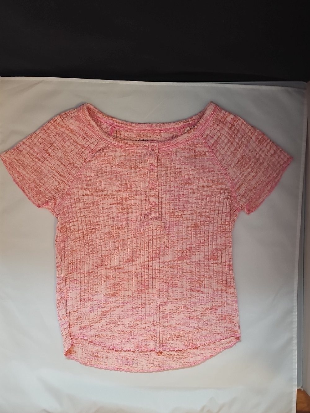 American Eagle Pink Textured Short Sleeve Henley Top